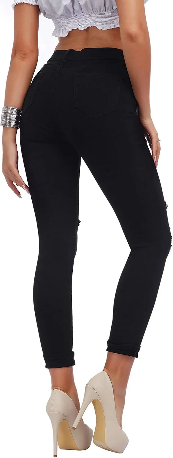 Women's High Waisted Jeans for Women Ripped Skinny Stretch Jeans Distressed Butt Lifting Denim Pants