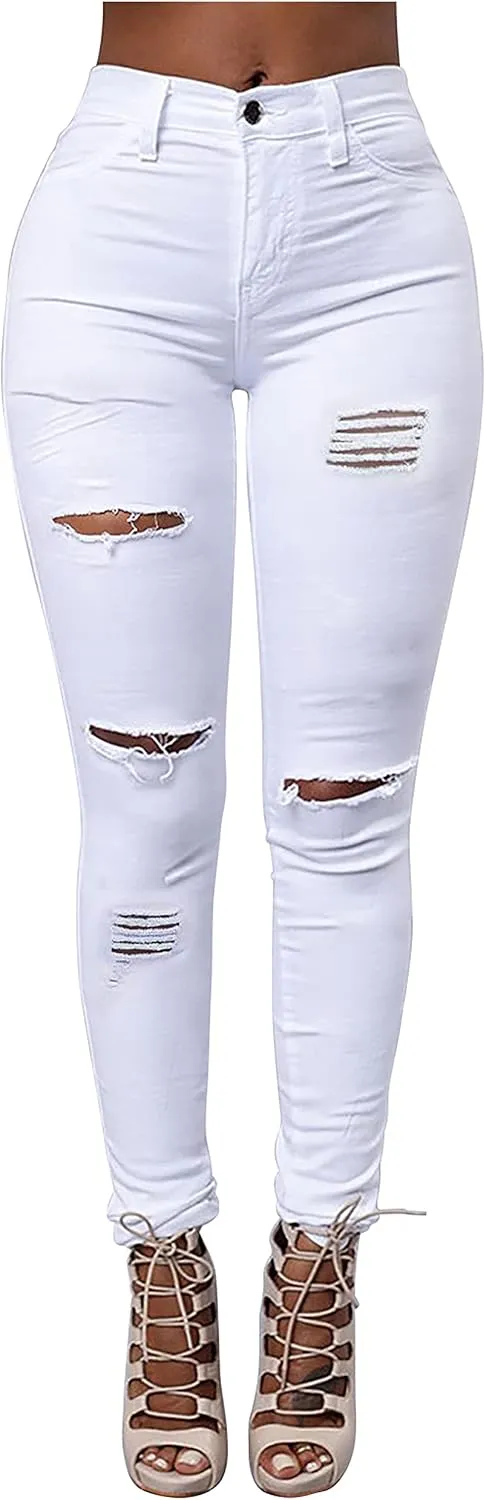 Women's High Waisted Jeans for Women Ripped Skinny Stretch Jeans Distressed Butt Lifting Denim Pants