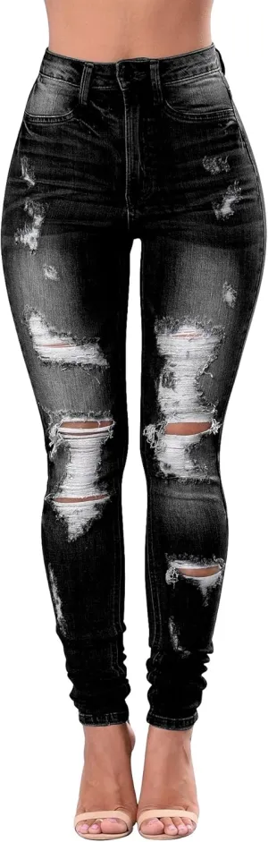 Women's High Waisted Jeans for Women Ripped Skinny Stretch Jeans Distressed Butt Lifting Denim Pants