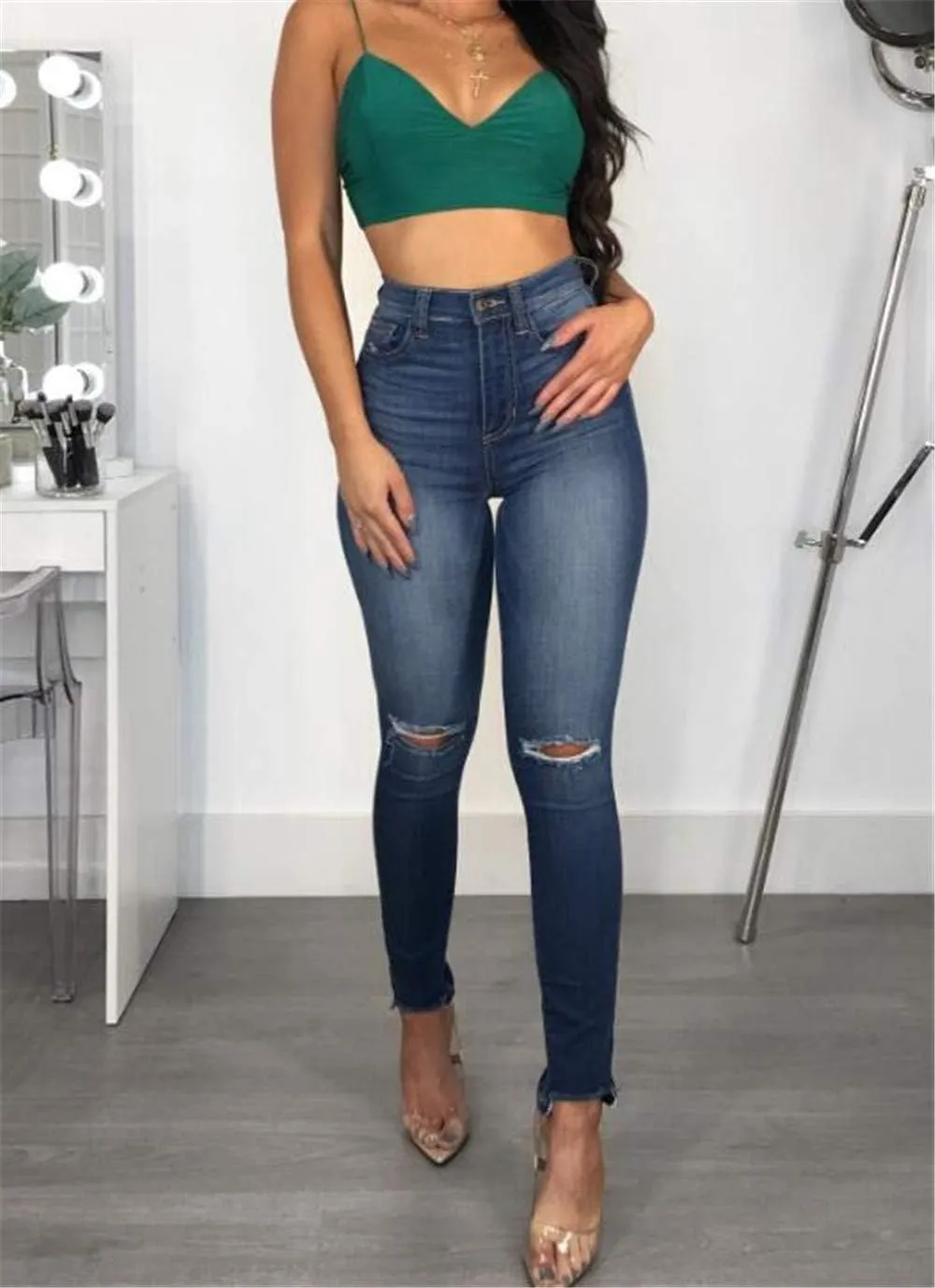 Women's High Waisted Jeans for Women Ripped Skinny Stretch Jeans Distressed Butt Lifting Denim Pants