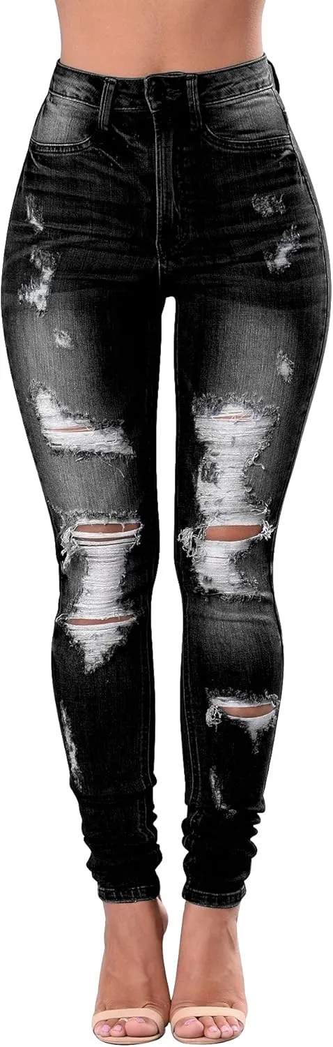 Women's High Waisted Jeans for Women Ripped Skinny Stretch Jeans Distressed Butt Lifting Denim Pants