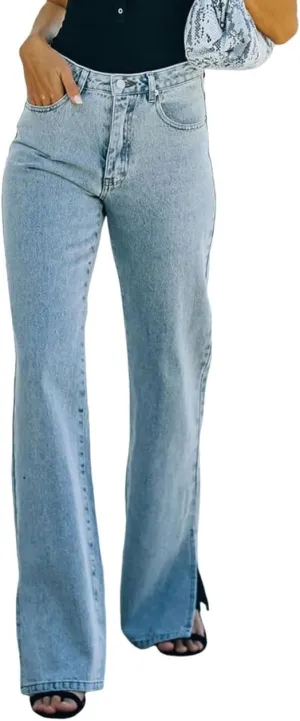 Women's High Waisted Straight Leg Jeans Pants Trendy with Pockets Skinny Stretch Ripped Jeans Destroyed Denim Pants