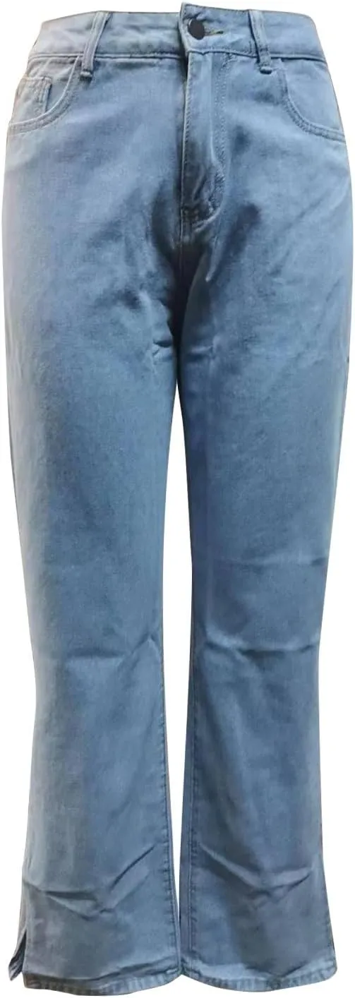 Women's High Waisted Straight Leg Jeans Pants Trendy with Pockets Skinny Stretch Ripped Jeans Destroyed Denim Pants