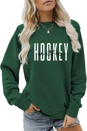 Women's Hockey Wife Sweatshirt Hockey Crewncek Pullover Sweater Hockey Sports Fan Shirts Hockey Wife Long Sleeve