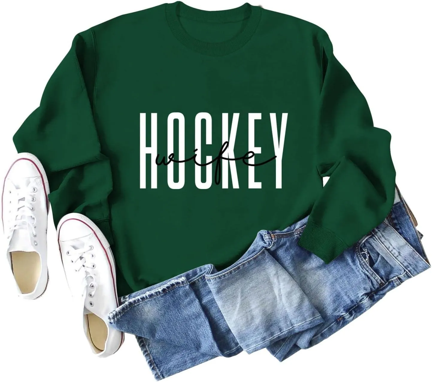 Women's Hockey Wife Sweatshirt Hockey Crewncek Pullover Sweater Hockey Sports Fan Shirts Hockey Wife Long Sleeve
