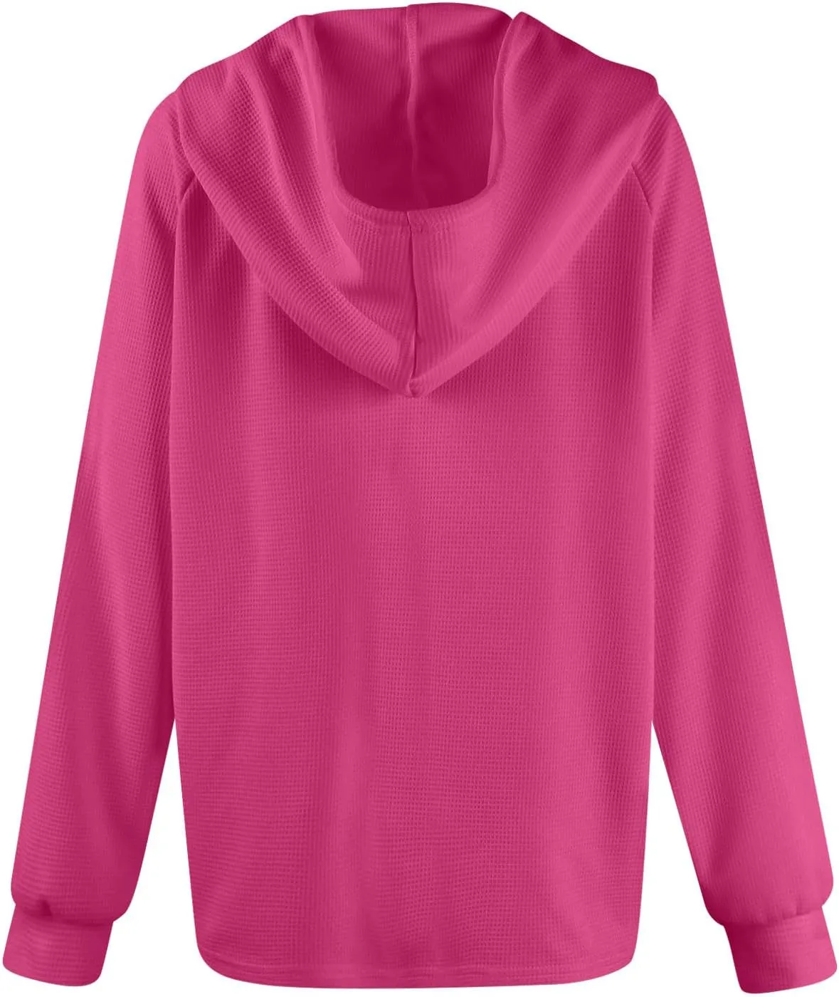 Womens Hoodies 2024 Fall Fashion Button V Neck Waffle Knit Tops Drawstring Hooded Oversized Sweatshirt with Pocket