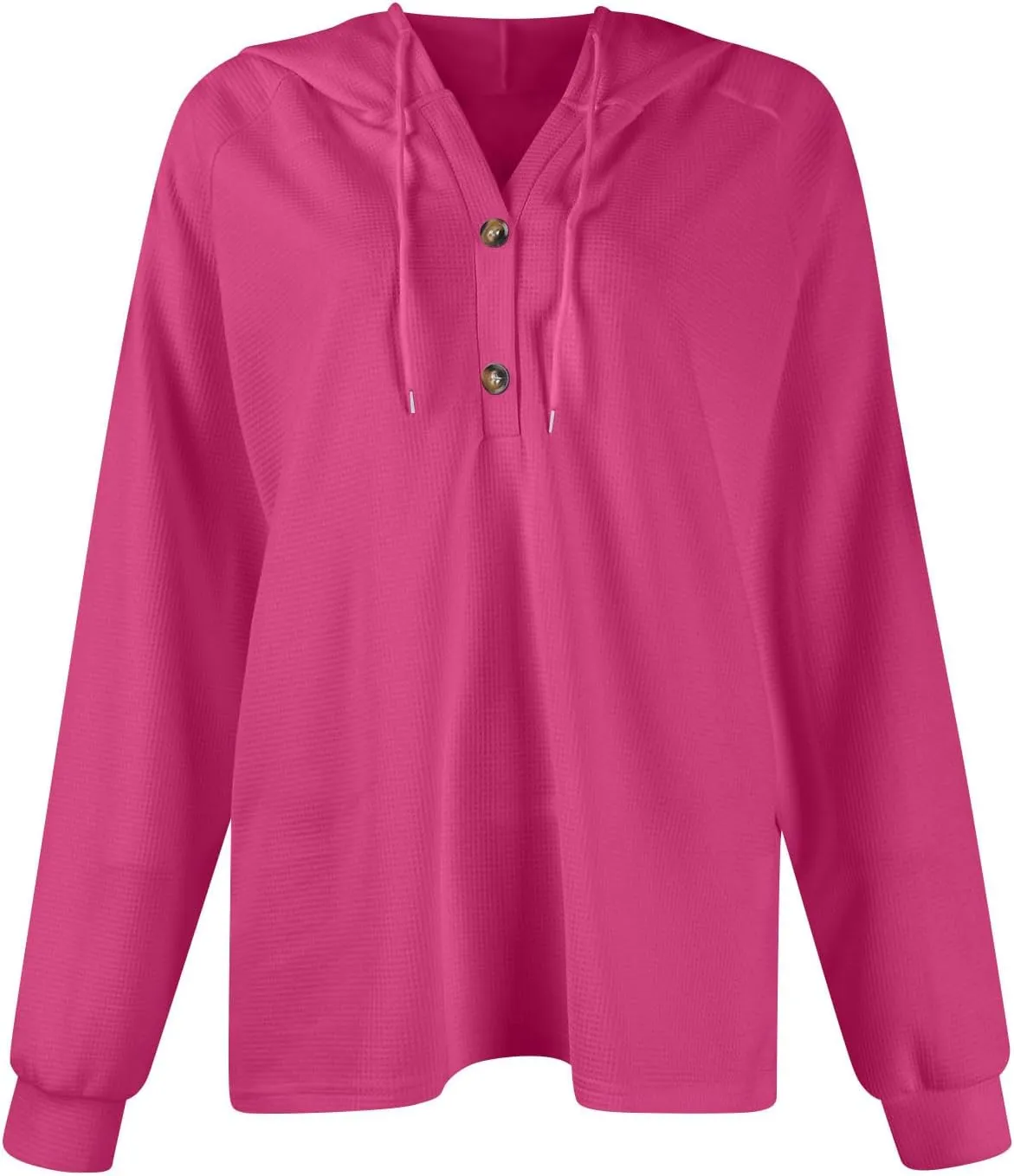 Womens Hoodies 2024 Fall Fashion Button V Neck Waffle Knit Tops Drawstring Hooded Oversized Sweatshirt with Pocket