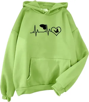 Women's Hoodies Pullover Cute Heart Sweatshirts Long Sleeve Tops with Pockets Loose Hooded Oversized Outerwear