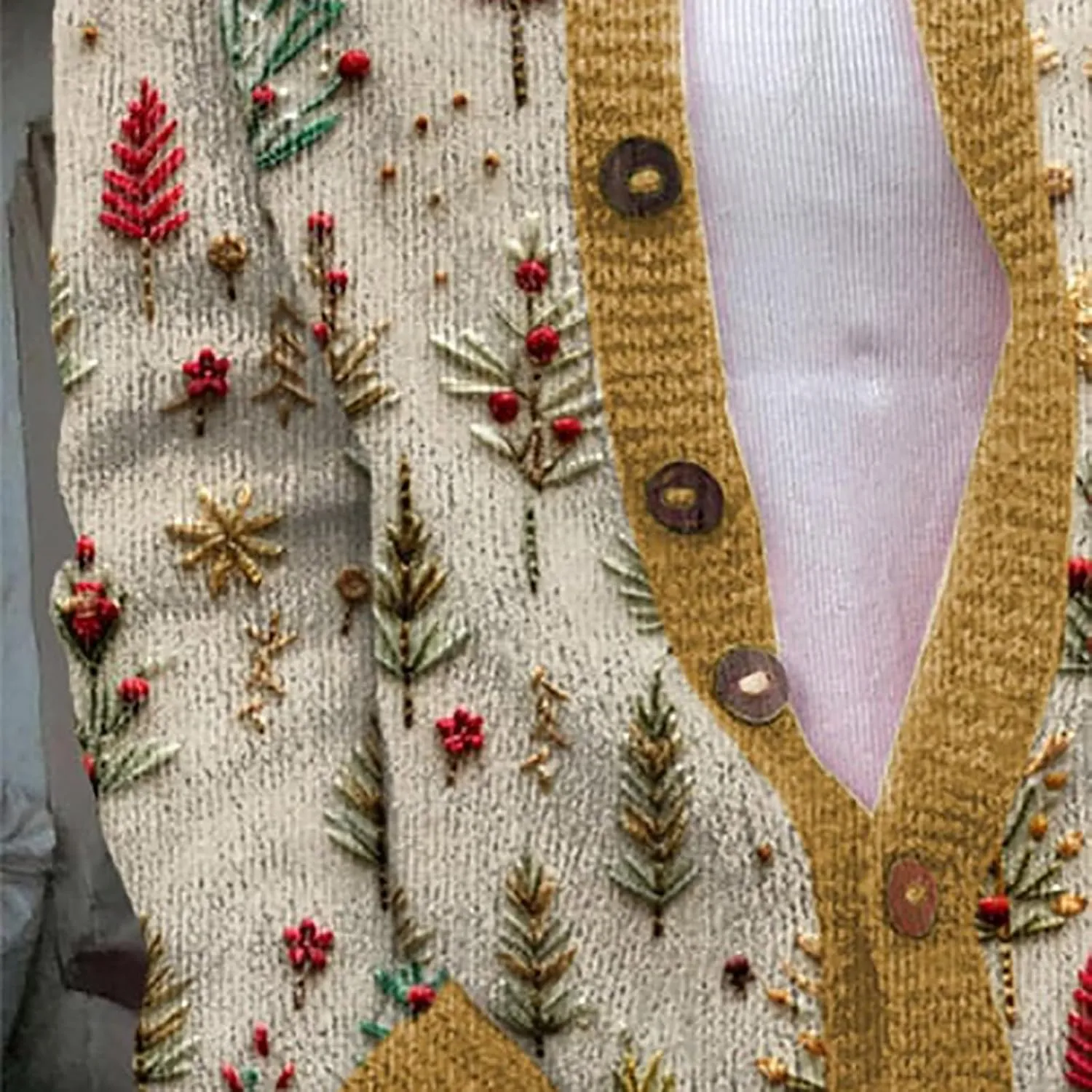 Womens Knit Cardigan Sweaters Christmas Casual Floral Print Long Sleeve Open Front Button Up Ribbed Sweater Jackets