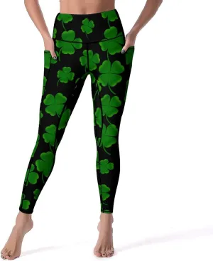 Women's Leggings Yoga Pant High Waisted Sports Trouser Clover Green Athletic Workout Leggings for St Patricks Day Gift