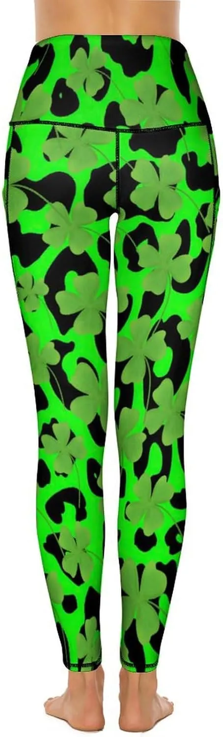 Women's Leggings Yoga Pant High Waisted Sports Trouser Clover Green Athletic Workout Leggings for St Patricks Day Gift