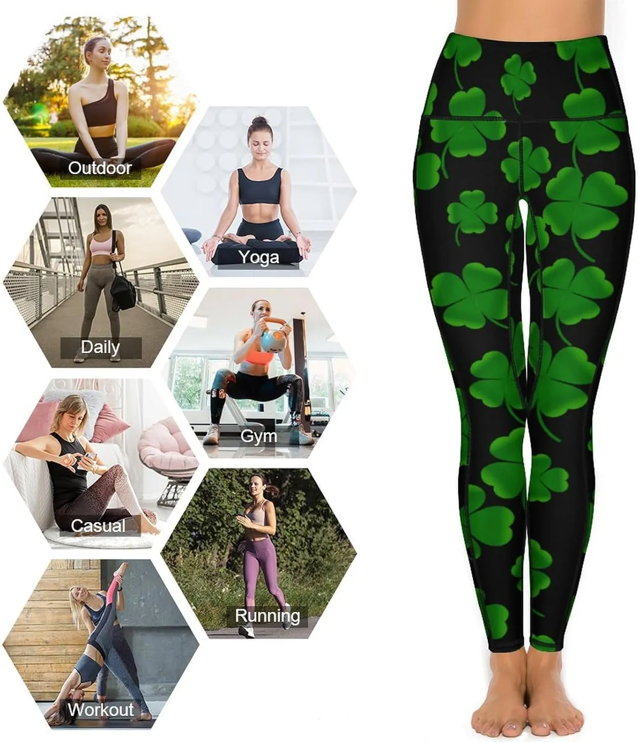Women's Leggings Yoga Pant High Waisted Sports Trouser Clover Green Athletic Workout Leggings for St Patricks Day Gift