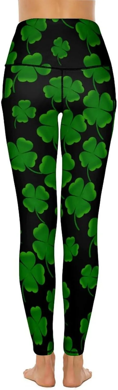 Women's Leggings Yoga Pant High Waisted Sports Trouser Clover Green Athletic Workout Leggings for St Patricks Day Gift