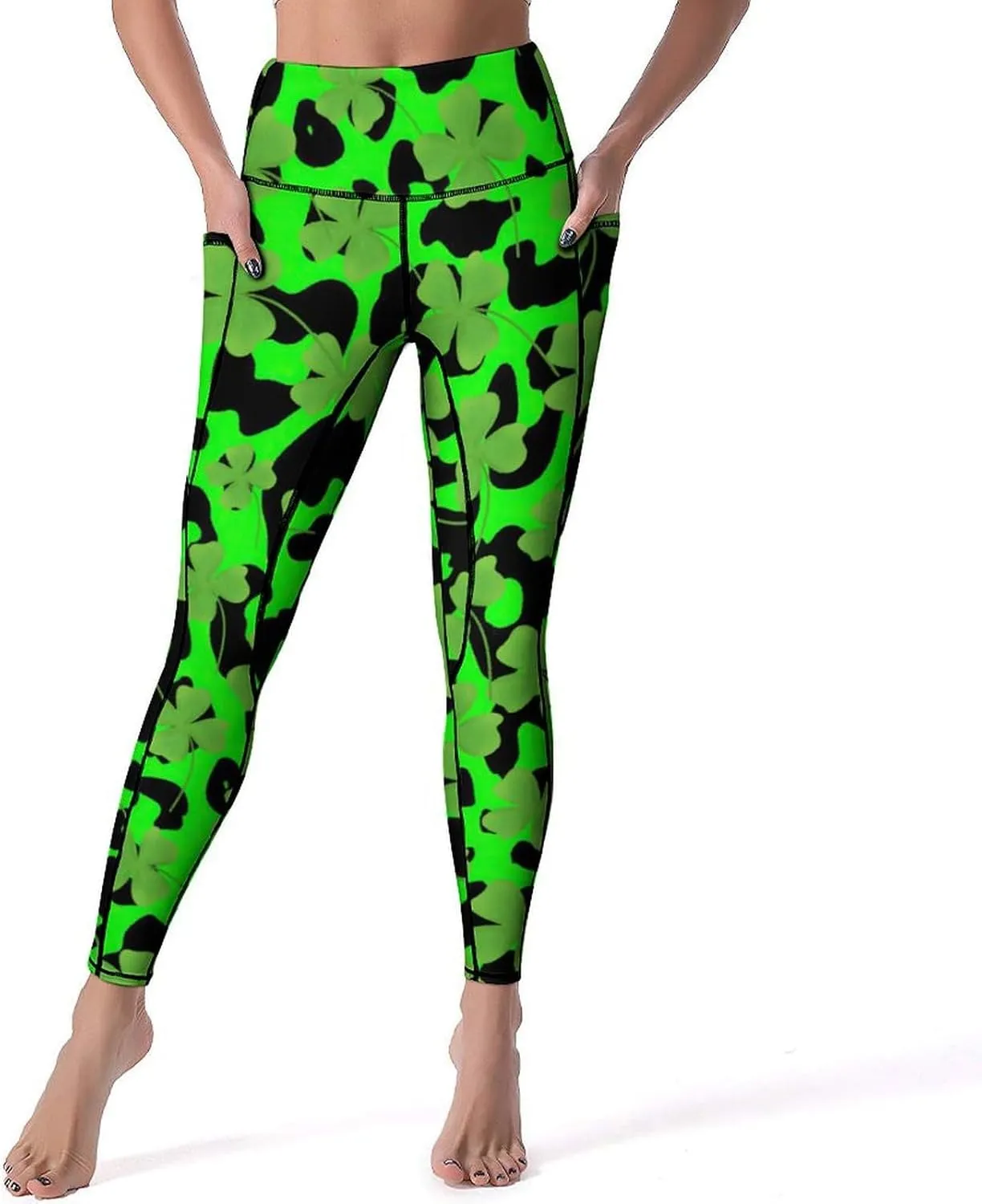 Women's Leggings Yoga Pant High Waisted Sports Trouser Clover Green Athletic Workout Leggings for St Patricks Day Gift