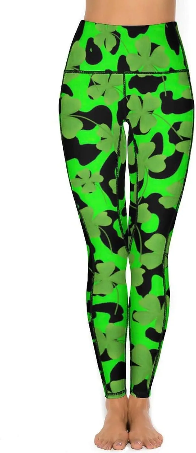 Women's Leggings Yoga Pant High Waisted Sports Trouser Clover Green Athletic Workout Leggings for St Patricks Day Gift