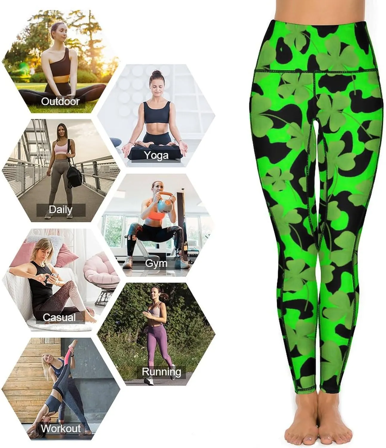 Women's Leggings Yoga Pant High Waisted Sports Trouser Clover Green Athletic Workout Leggings for St Patricks Day Gift