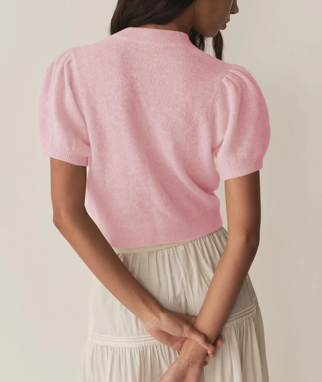 Womens Lightweight Summer Puff Short Sleeve Cardigan Sweaters Button up Y2k Knit Thin Cropped Cardigans