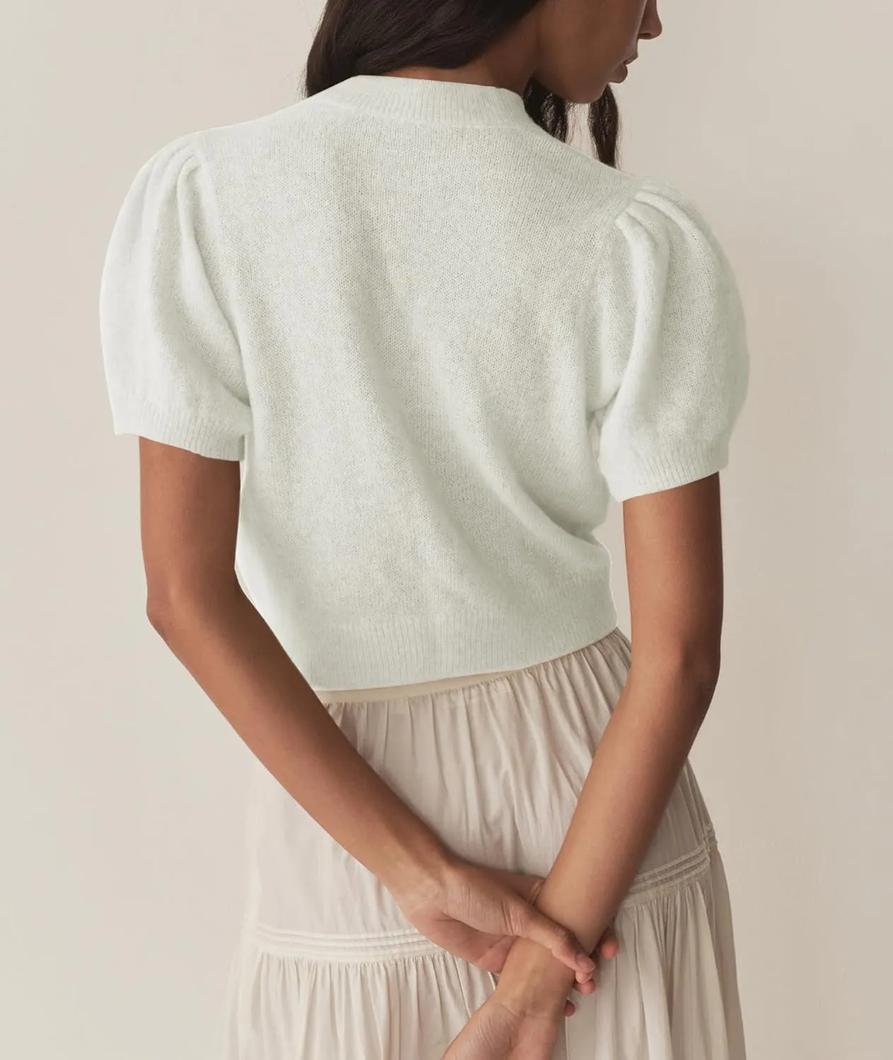 Womens Lightweight Summer Puff Short Sleeve Cardigan Sweaters Button up Y2k Knit Thin Cropped Cardigans