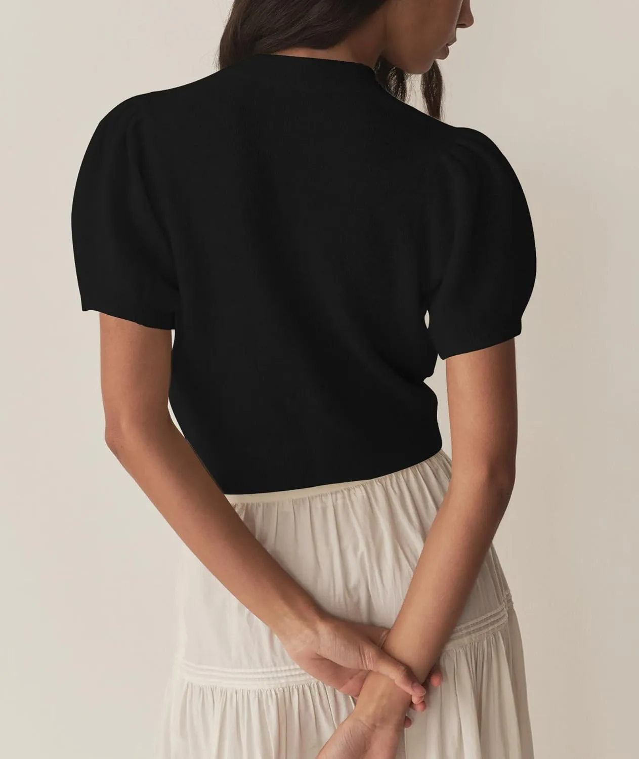 Womens Lightweight Summer Puff Short Sleeve Cardigan Sweaters Button up Y2k Knit Thin Cropped Cardigans