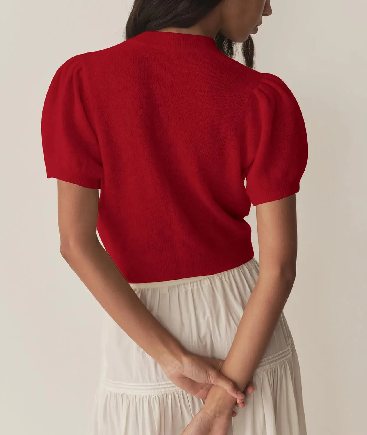 Womens Lightweight Summer Puff Short Sleeve Cardigan Sweaters Button up Y2k Knit Thin Cropped Cardigans