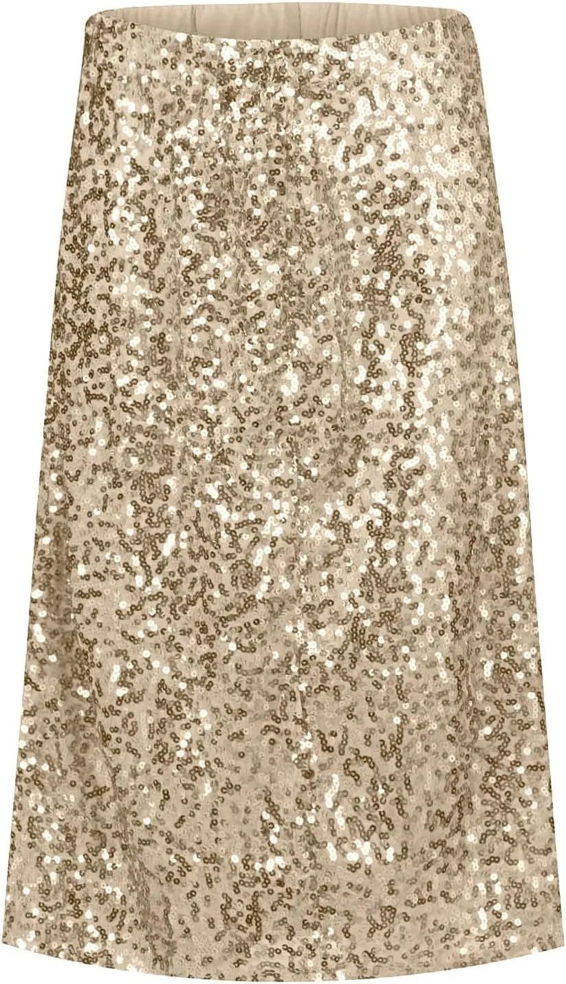 Women's Midi Skirts Summer Casual Sexy Wrap High Waist Solid Sequins Skirt
