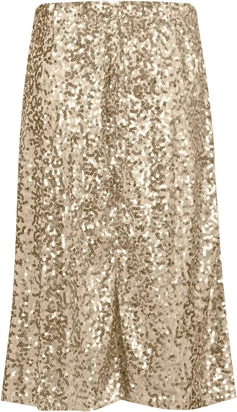Women's Midi Skirts Summer Casual Sexy Wrap High Waist Solid Sequins Skirt