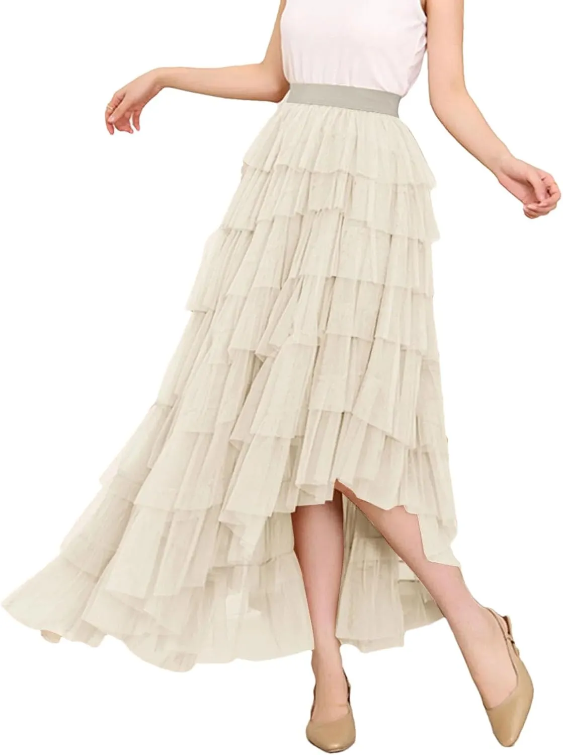 Women's Midi Skirts Vintage Party A-Line Irregular High Waist Cocktail Wedding Flared Skirt