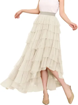 Women's Midi Skirts Vintage Party A-Line Irregular High Waist Cocktail Wedding Flared Skirt
