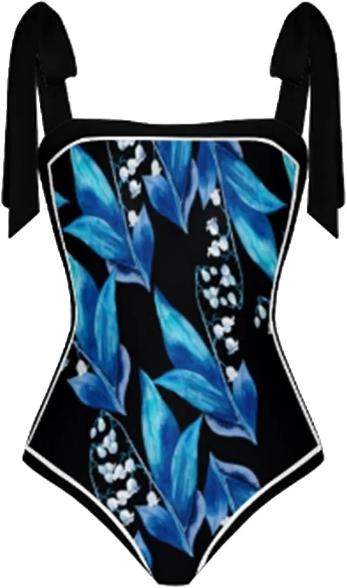 Womens One Piece Swimsuits Tummy Control Bikini Set with Wrap Sarong Skirt Retro Floral Sexy Bathing Suits Beach Swim Suit