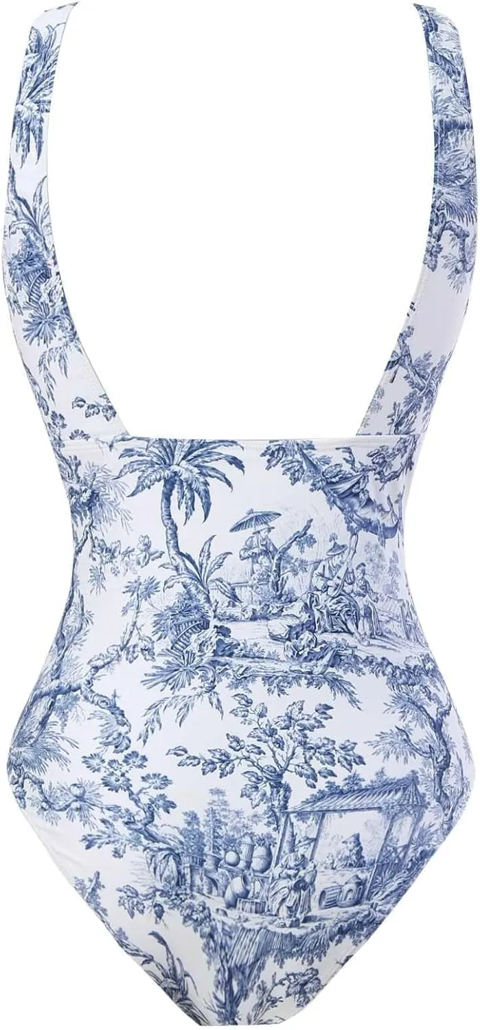 Womens One Piece Swimsuits Tummy Control Bikini Set with Wrap Sarong Skirt Retro Floral Sexy Bathing Suits Beach Swim Suit