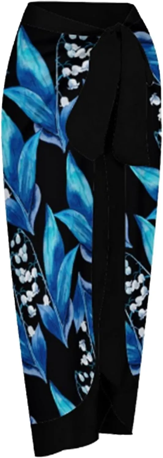 Womens One Piece Swimsuits Tummy Control Bikini Set with Wrap Sarong Skirt Retro Floral Sexy Bathing Suits Beach Swim Suit