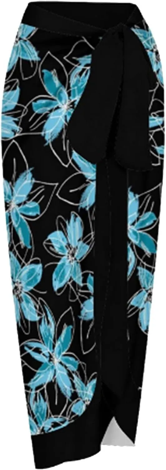 Womens One Piece Swimsuits Tummy Control Bikini Set with Wrap Sarong Skirt Retro Floral Sexy Bathing Suits Beach Swim Suit