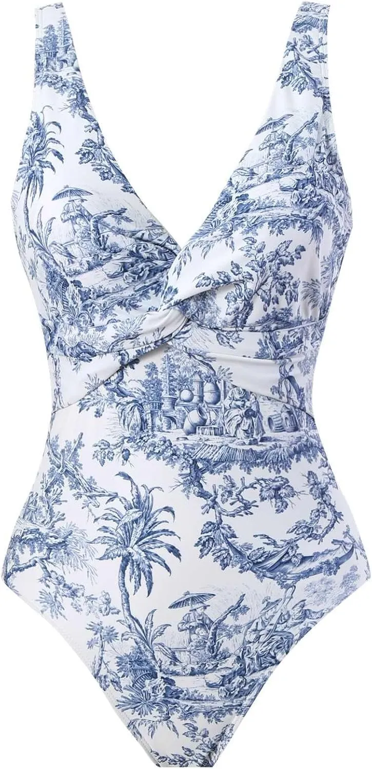 Womens One Piece Swimsuits Tummy Control Bikini Set with Wrap Sarong Skirt Retro Floral Sexy Bathing Suits Beach Swim Suit