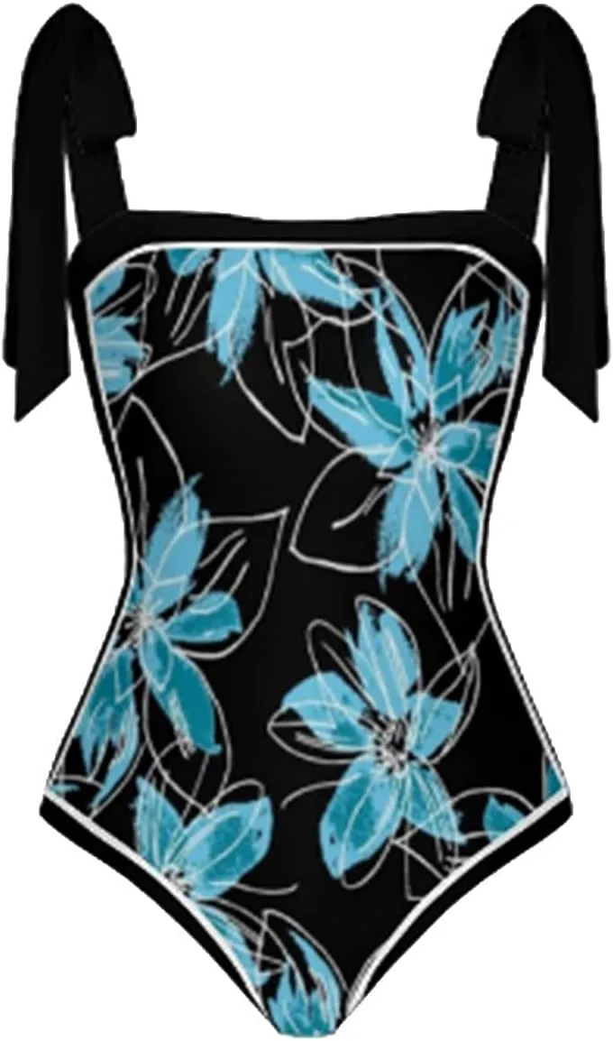 Womens One Piece Swimsuits Tummy Control Bikini Set with Wrap Sarong Skirt Retro Floral Sexy Bathing Suits Beach Swim Suit
