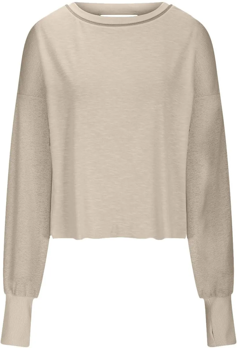 Womens Open Back Workout Tops Backless Long Sleeve Athletic Shirt Casual Summer Loose Running Crop Top Gym Yoga Tee