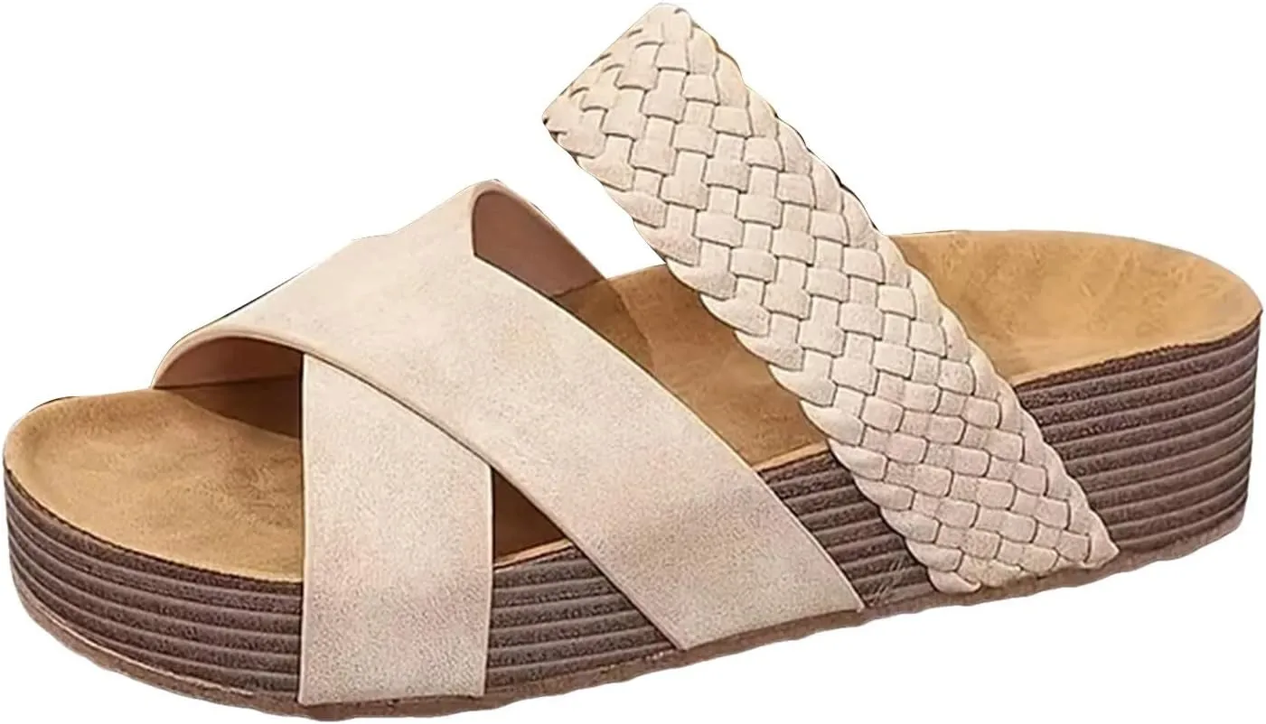 Women's Orthopedic Platform Wedge Sandals with Arch Support Thick Sole Hollow Walking Outdoor Casual Slippers Summer Fashionable Comfortable Slip On Dressy Sandals