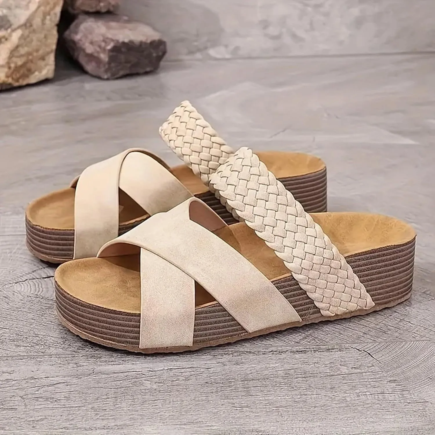 Women's Orthopedic Platform Wedge Sandals with Arch Support Thick Sole Hollow Walking Outdoor Casual Slippers Summer Fashionable Comfortable Slip On Dressy Sandals