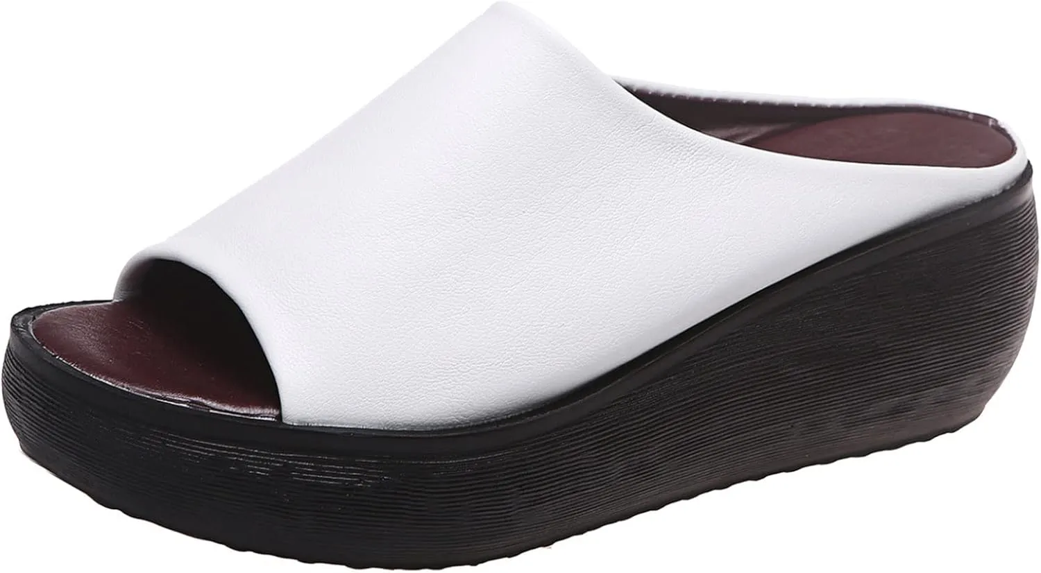 Women's Orthopedic Sandals 2025 Orthotic Leather Wedges Slides Open Toe Soft Sole Casual Slip On Platform Wedges Slippers with Arch Support Comfortable Beach Casual Fashion Shoes