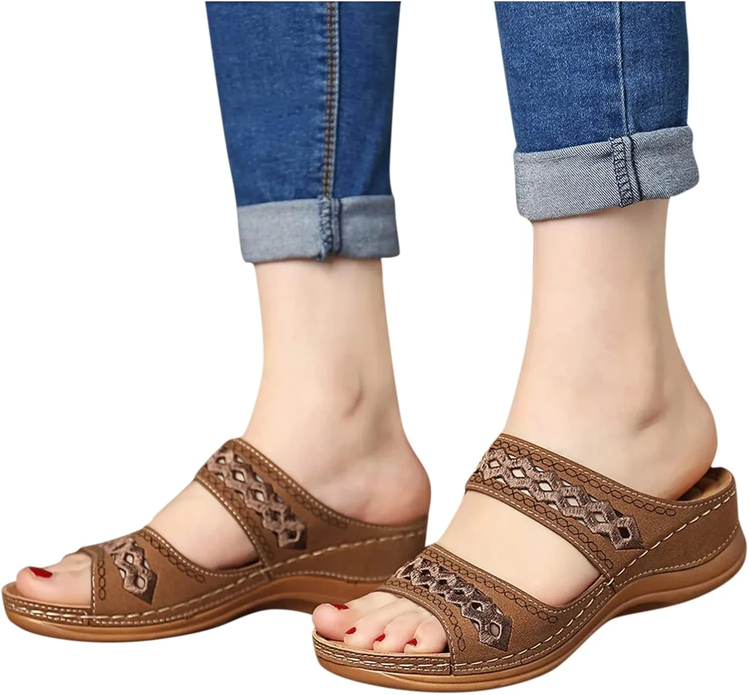 Womens Orthopedic Sandals Wide Width Open Toe Slip On Slides Casual Dressy Summer Beach Walking Platform Sandals