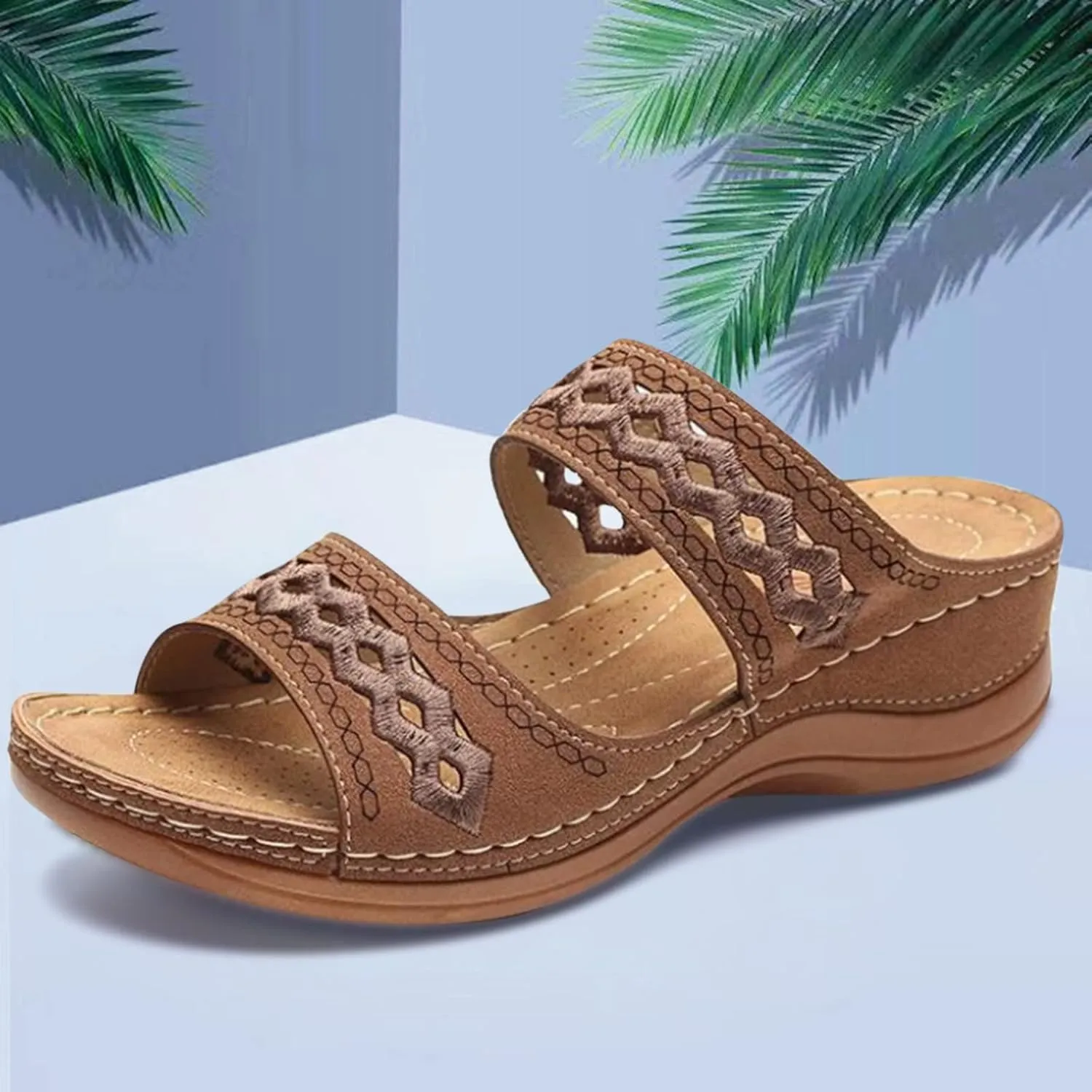 Womens Orthopedic Sandals Wide Width Open Toe Slip On Slides Casual Dressy Summer Beach Walking Platform Sandals