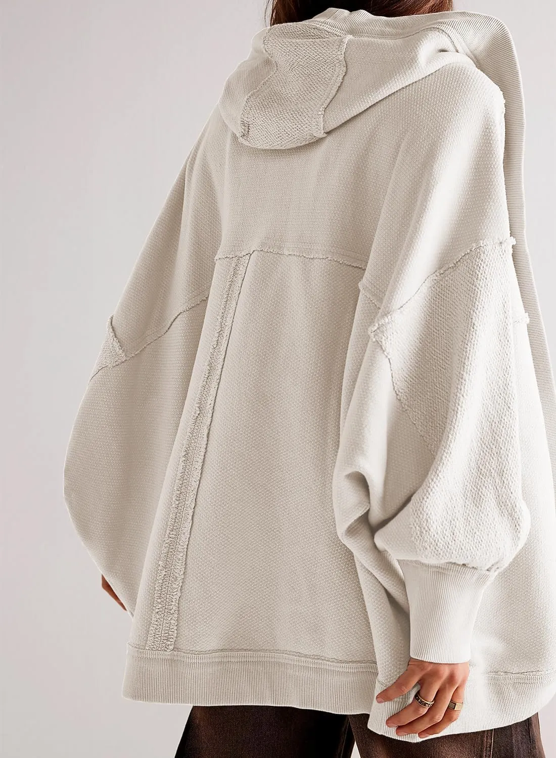Womens Oversized Cardigan Hooded Open Front Sweatshirt Drop Shoulder Long Sleeve Fall Jackets Outwear