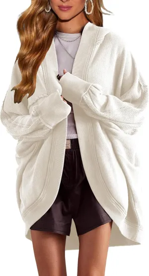 Womens Oversized Cardigan Hooded Open Front Sweatshirt Drop Shoulder Long Sleeve Fall Jackets Outwear
