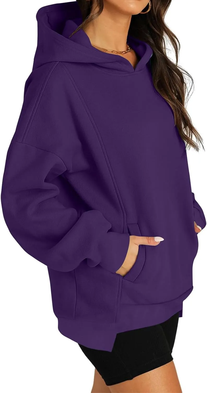 Womens Oversized Hoodies Fleece Sweatshirts Casual Long Sleeve Drop Shoulder Pullover Fall Winter Outfits Y2K Tops