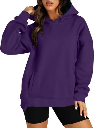 Womens Oversized Hoodies Fleece Sweatshirts Casual Long Sleeve Drop Shoulder Pullover Fall Winter Outfits Y2K Tops