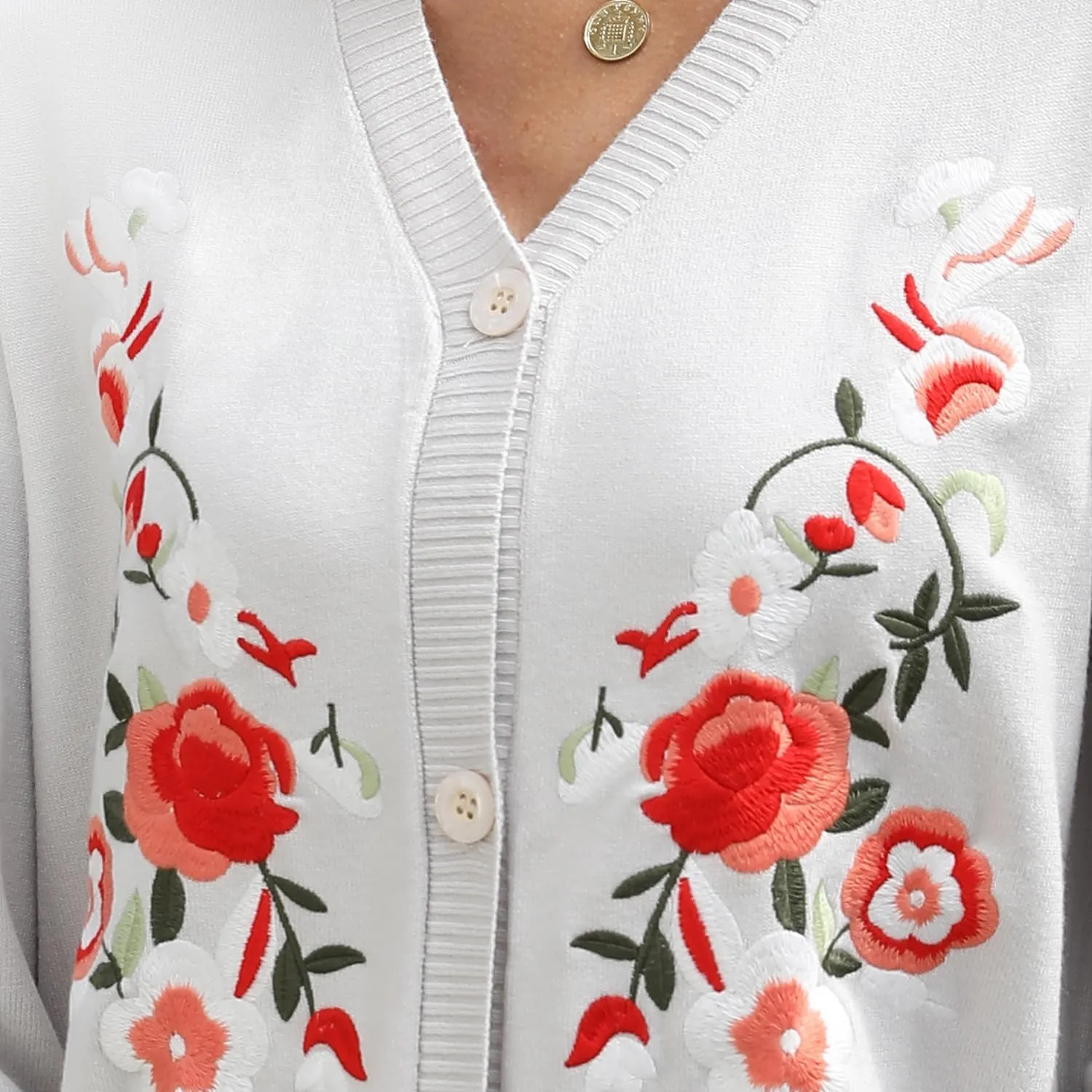 Women's Oversized Open Front Cardigan Sweaters Embroidery Fashion Button Down Knit Outwear Coats with Pockets
