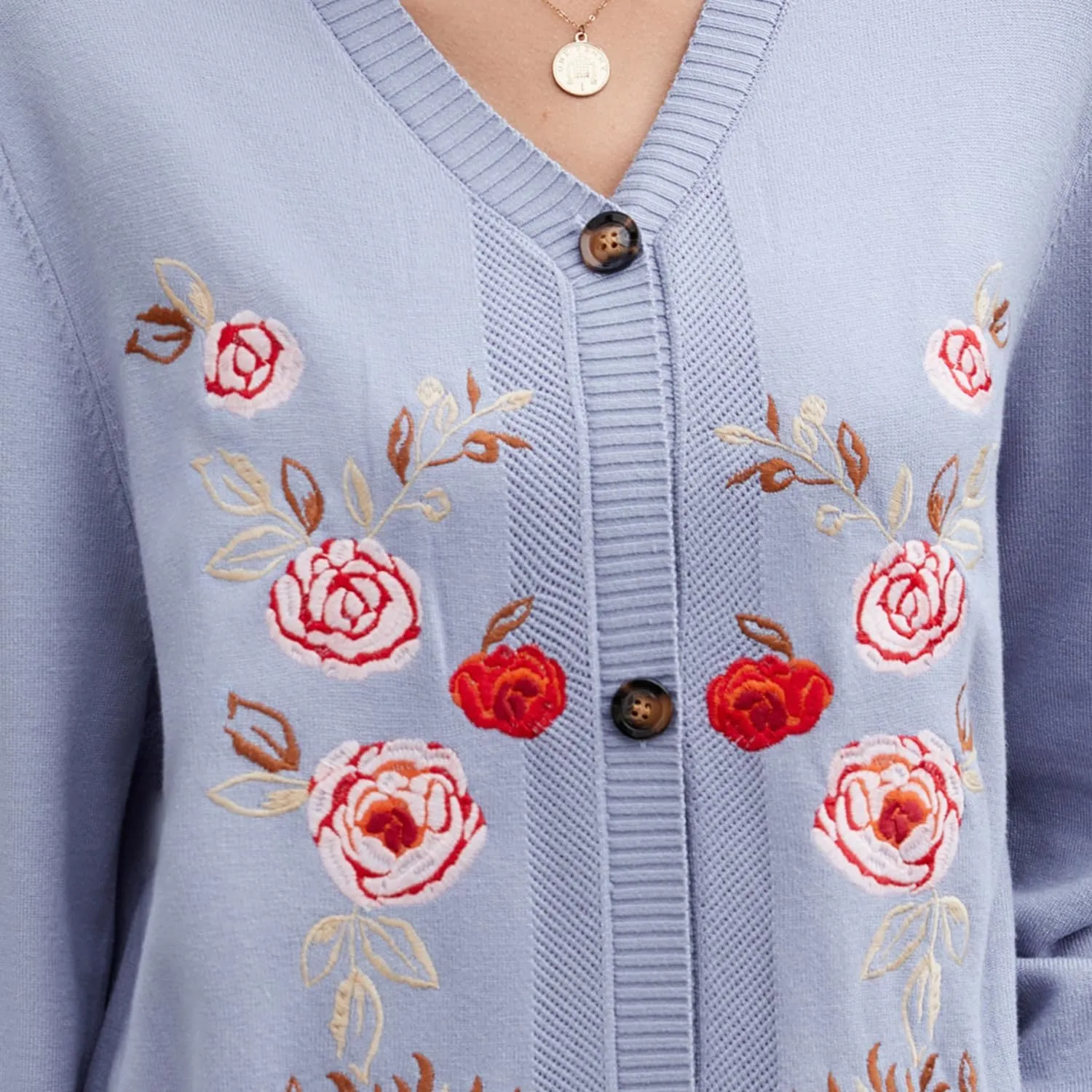 Women's Oversized Open Front Cardigan Sweaters Embroidery Fashion Button Down Knit Outwear Coats with Pockets