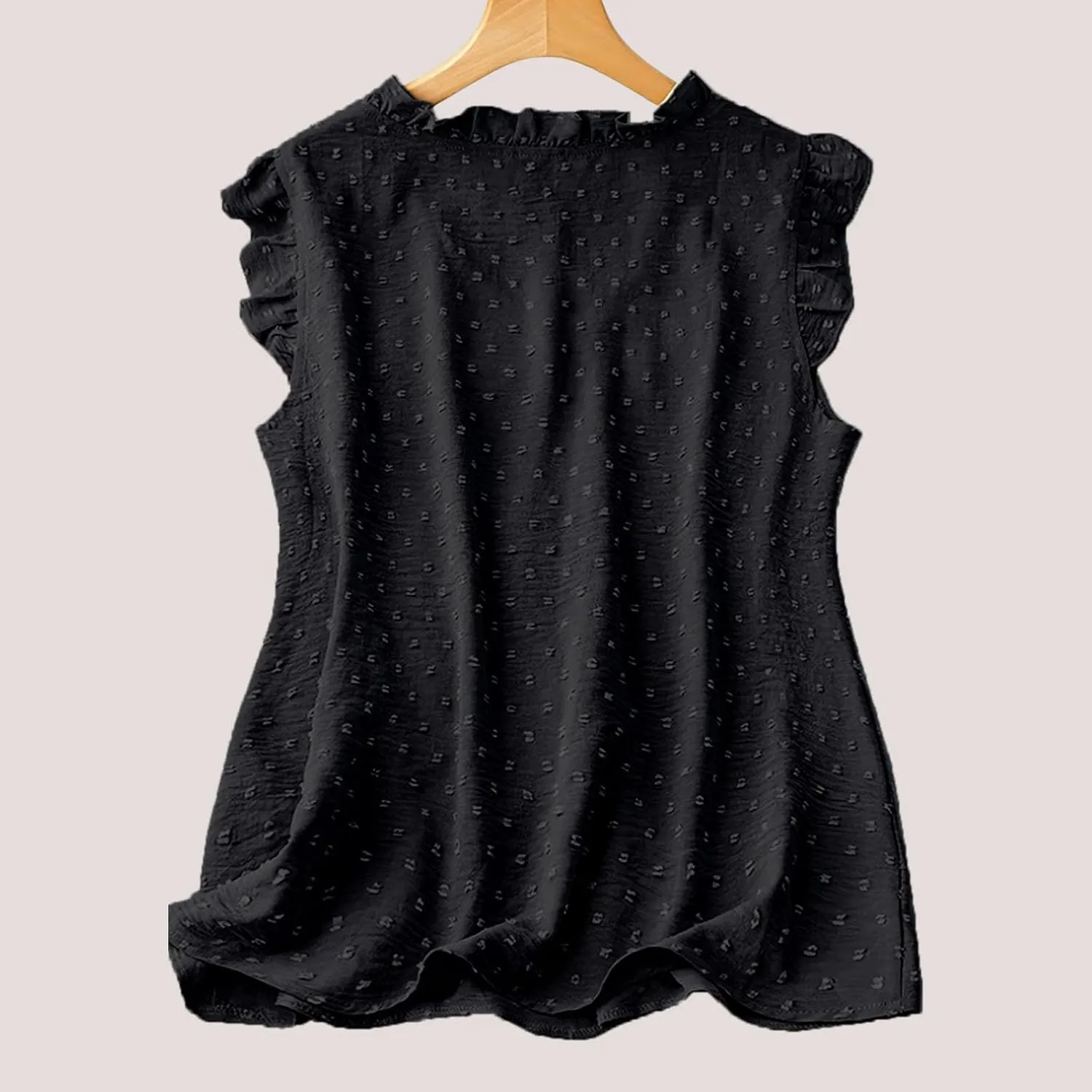 Women's Petal Sleeveless Solid Tank Ruffle Trim Loose Fit Camisole V Neck Top Pompom Embellished Shirt