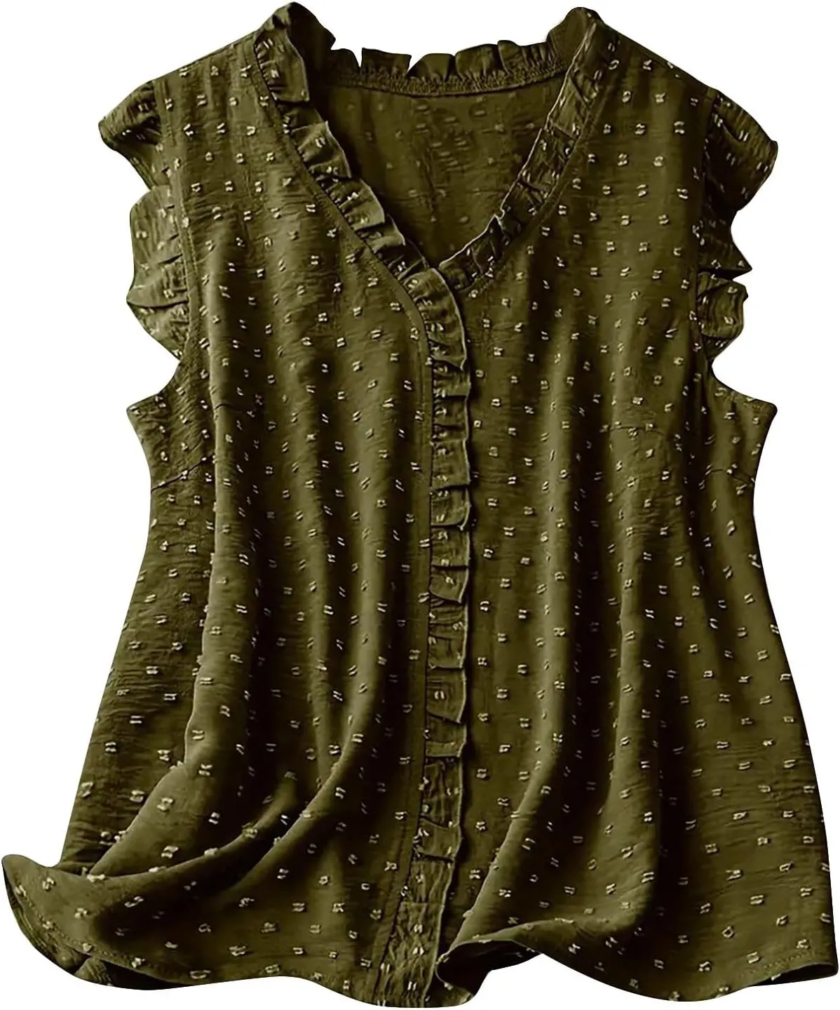 Women's Petal Sleeveless Solid Tank Ruffle Trim Loose Fit Camisole V Neck Top Pompom Embellished Shirt