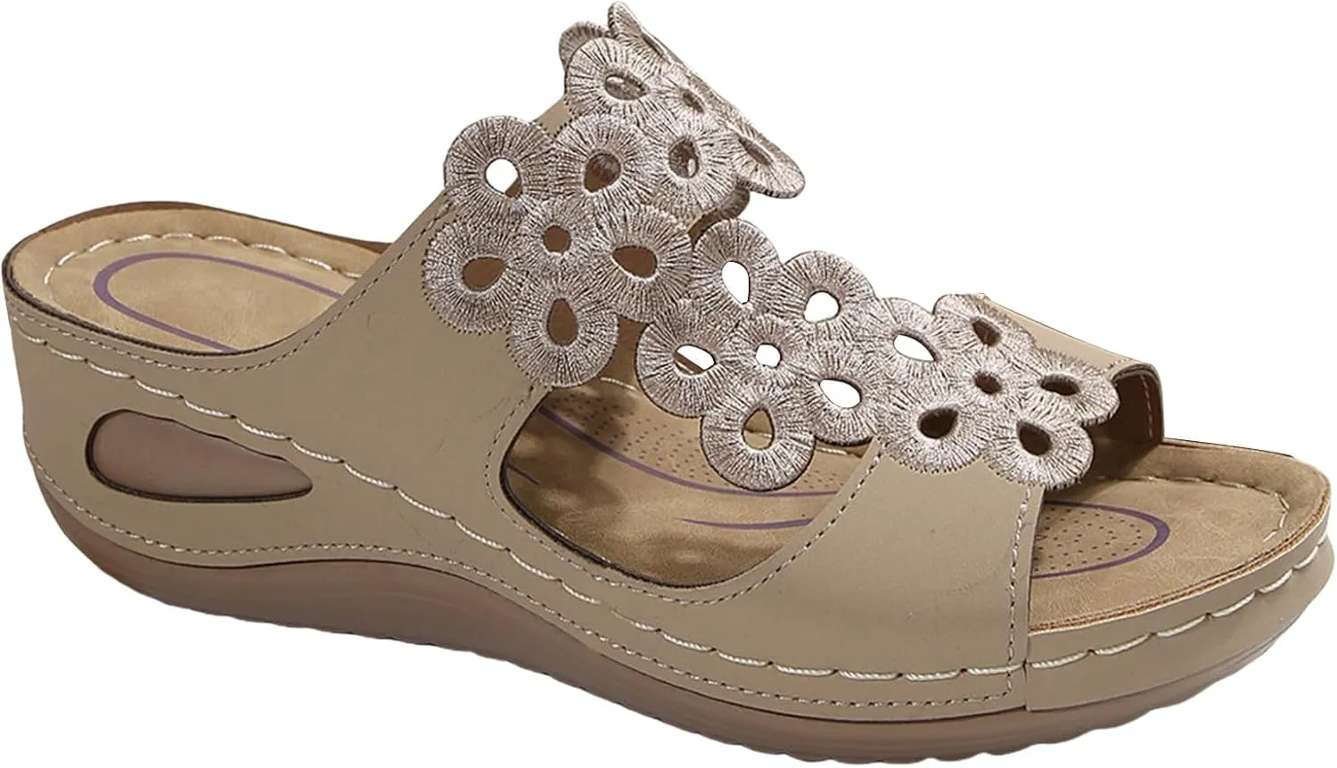 Women's Platform & Wedge Sandals Arch Support Orthopedic Sandals Hollow Out Flower Two Strap Wedges, Comfortable Slip On Walking Slippers Open Toe Casual Beach Platform Shoes