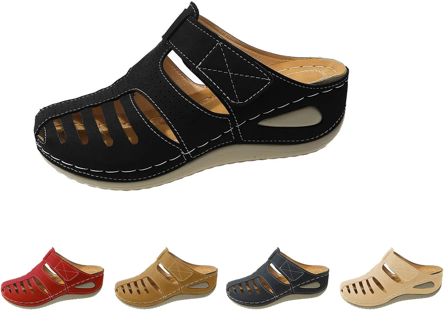 Women's Platform Slippers Sandals for Women Summer Comfortable Lightweight Wedge Sandals Solid Round Head Closed Toe Hollow Out Breathable Slip-on Casual Shoes